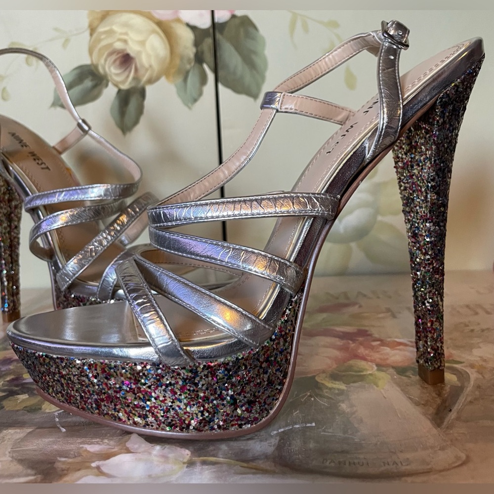 NINE WEST “ARM CANDY” PLATFORM HEELS- SZ 8-  MULTI COLOR- NEW WITHOUT BOX